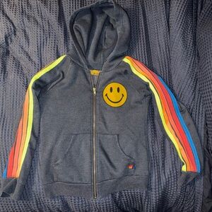 Aviator Nation Gray Jacket with Rainbow Stripes